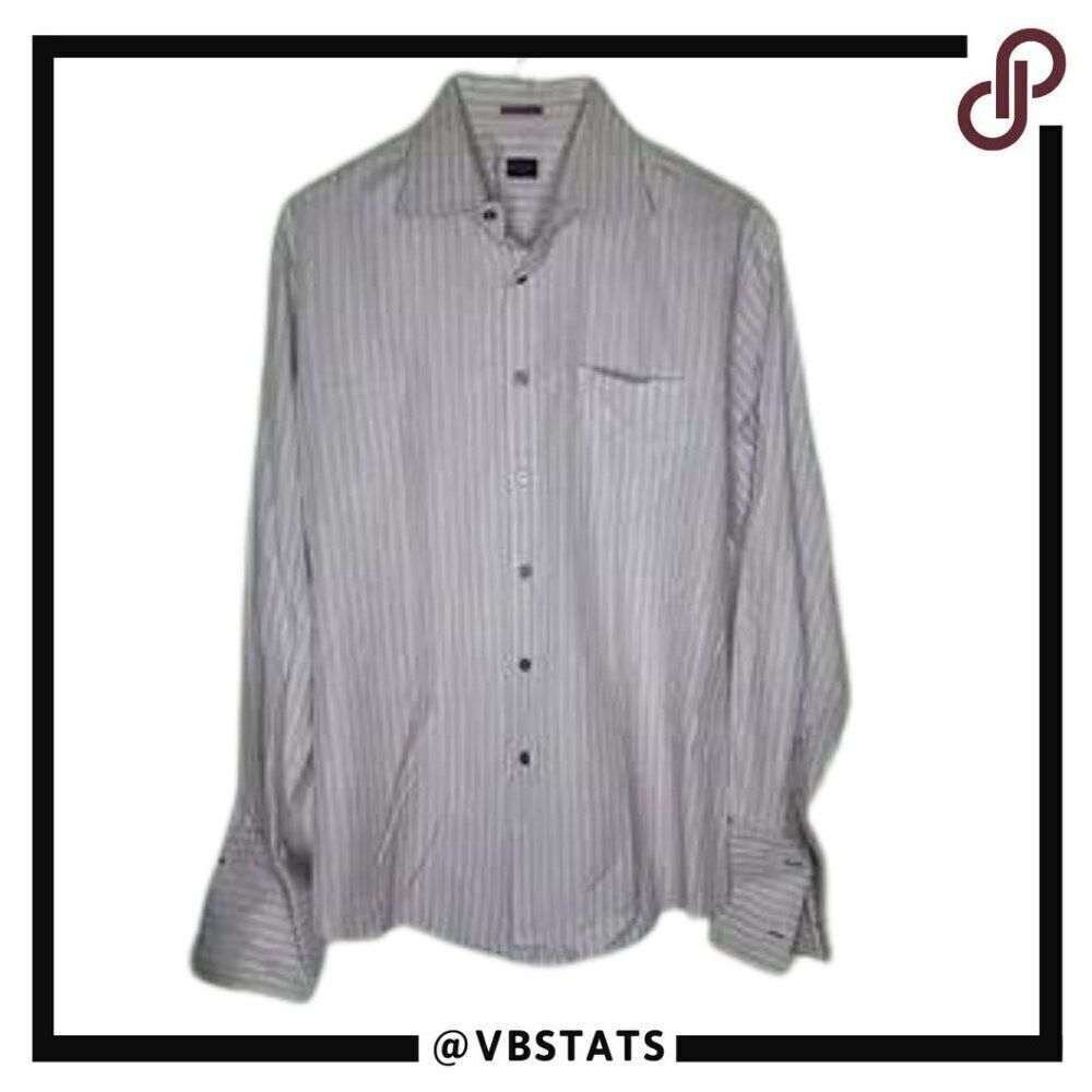 Paul‎ Smith London Gray/White/Burgundy Stitch LS Dress Shirt in Size 42 (16.5)